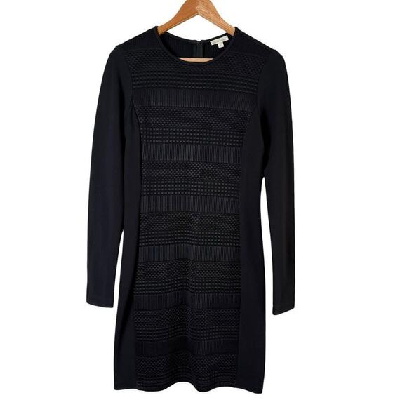 Shoshanna Crewneck Long Sleeve Sheath Cocktail Dress in Black Geo Textured, Sz 6 - Picture 1 of 9